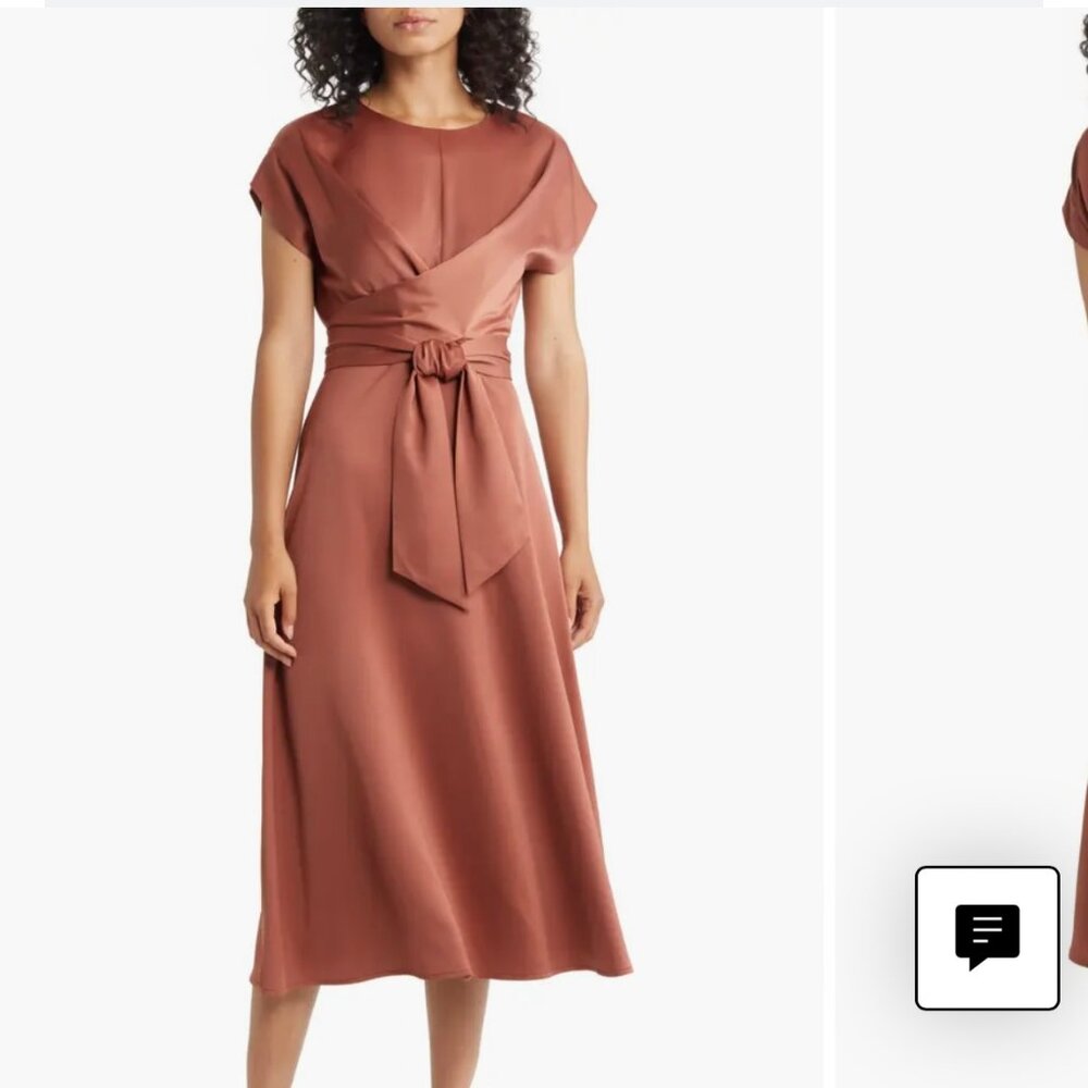 Zoe And Claire Tie Waist Satin Midi Dress